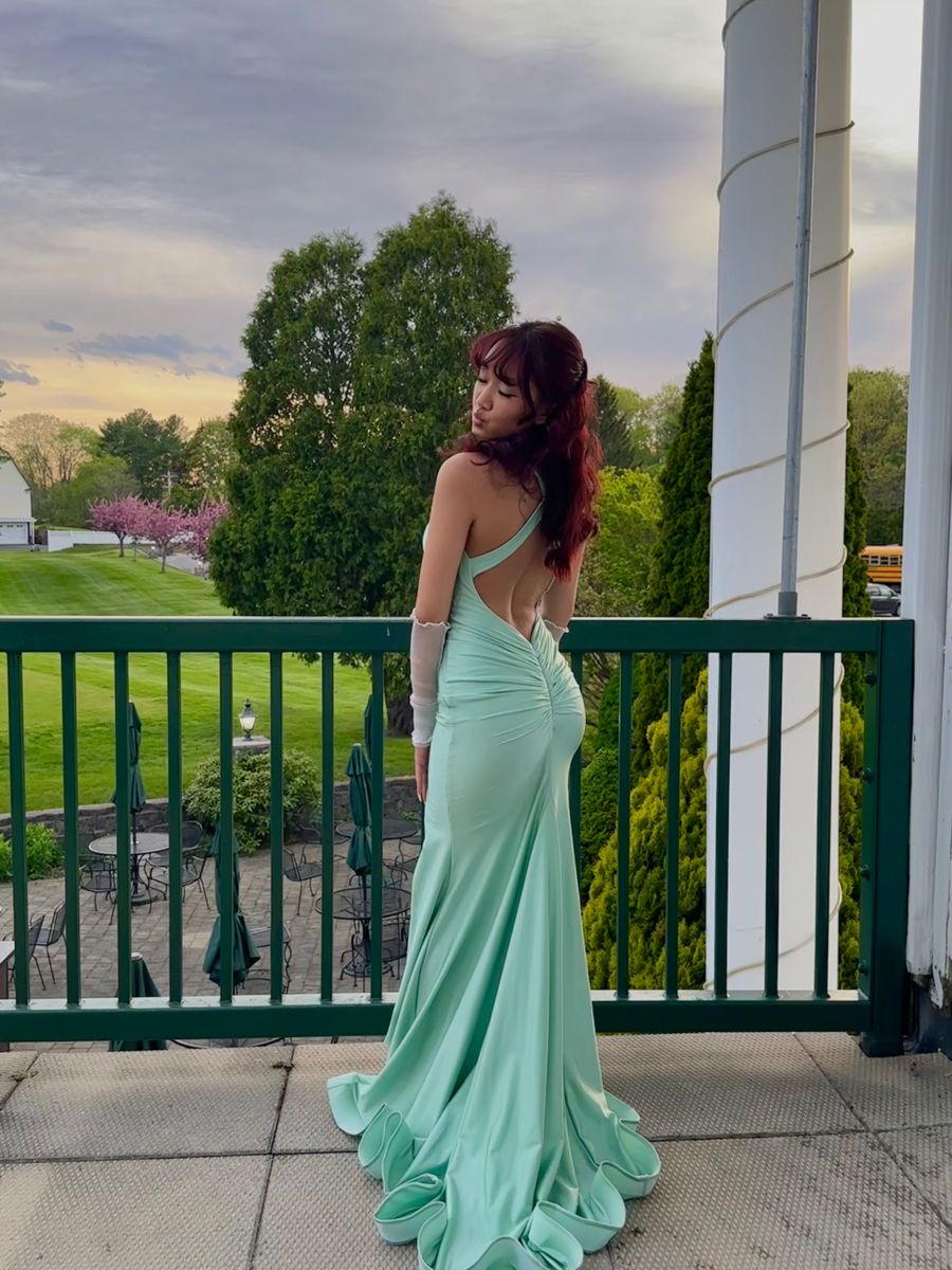 Elegant Mint Green Mermaid Crossover Backless Satin Long Prom Dress Evening Dress cc5035