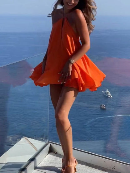 Fresh Orange Halter Neck Open Back Chiffon Birthday Party Homecoming Dress cc4337