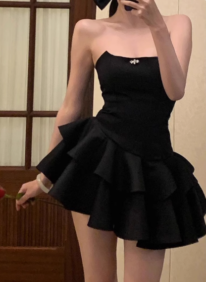 Elegant Black Satin Irregular Homecoming Dress Formal Party Gown