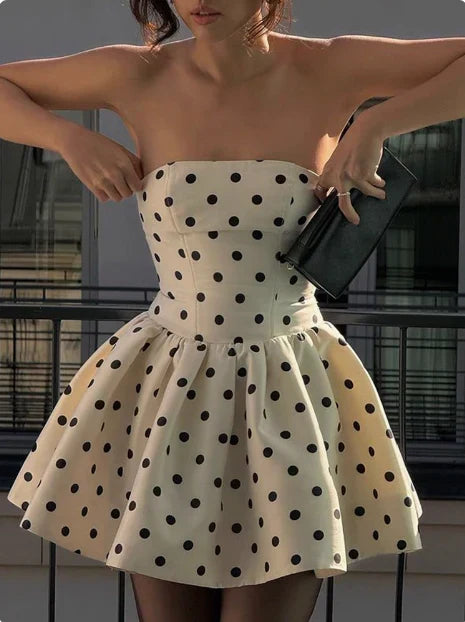 Cute Dot Pattern Design Strapless Bow Zip-up A-Line Homecoming Dress Party Dress Prom Dresses HZ1024