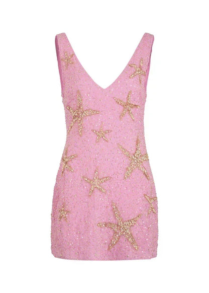 Retro Pink Sparkling Sequin V-neck Bodycon Homecoming Dress Party Dress HZ1024