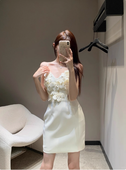 Unique Beautiful Three-dimensional Flower Sling Satin Birthday Dress Homecoming Dress cc3756