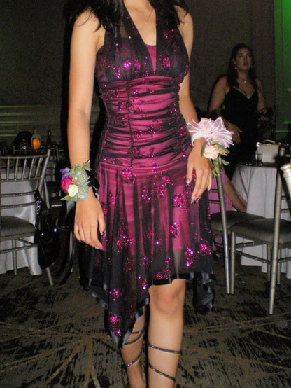 Sexy Pink Black Tulle Sequined Halter Neck Irregular 19th Birthday Homecoming Dress cc3777