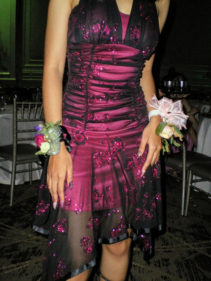 Sexy Pink Black Tulle Sequined Halter Neck Irregular 19th Birthday Homecoming Dress cc3777