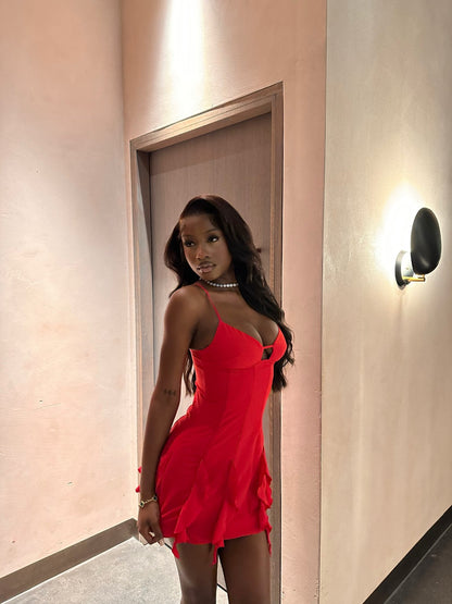 Sexy Red Suspender Ruffled Hip 19th Homecoming Dress cc3788
