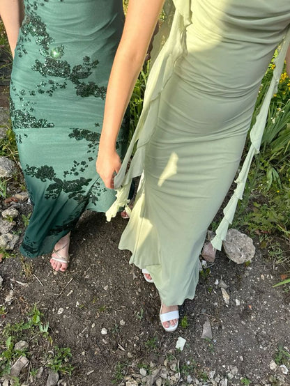 Beautiful Dark Green Mermaid V-Neck Cross-Strap Sequined Long Prom Dress Evening Dress cc5096