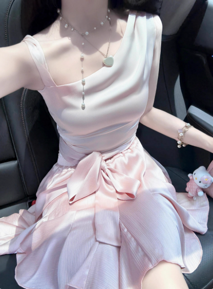 Cute Satin Off-shoulder Bow Birthday Dress Homecoming Dress cc3816