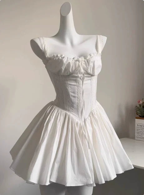 Vintage Spaghetti Strap Pleated A-Line Lace Short Party Dress Cocktail Dress Homecoming Dress HZ1024