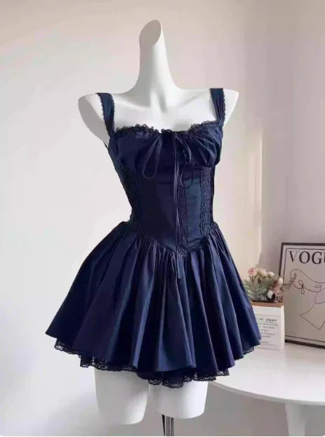 Vintage Spaghetti Strap Pleated A-Line Lace Short Party Dress Cocktail Dress Homecoming Dress HZ1024