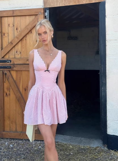 Cute Pink Deep V Polka Dot A-line Birthday Dress Homecoming Dress cc3822