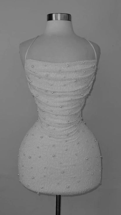 Sweet Pink Pearl Slim Fit Hip Mesh Birthday Party Homecoming Dress cc4398