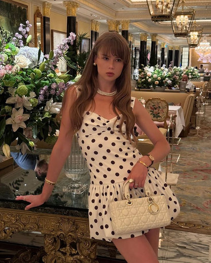Sweet Polka Dot Sleeveless Flower Bud 16th Birthday Homecoming Dress cc4399