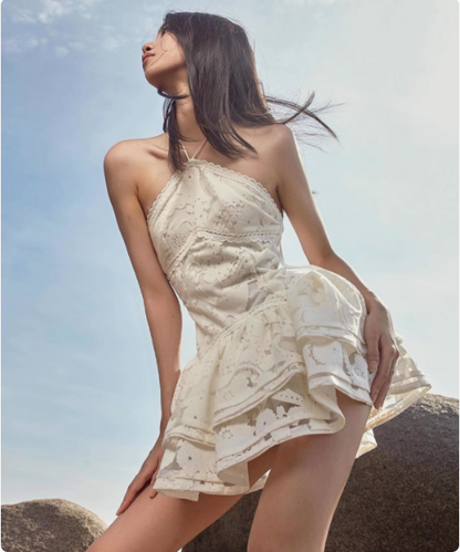Designer Halterneck Lace A-line Birthday Mini Skirt Homecoming Dress cc3834