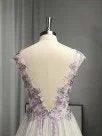 A-Line/Princess V-neck Tulle Applique Sleeveless Floor-Length Dresses - RongMoon