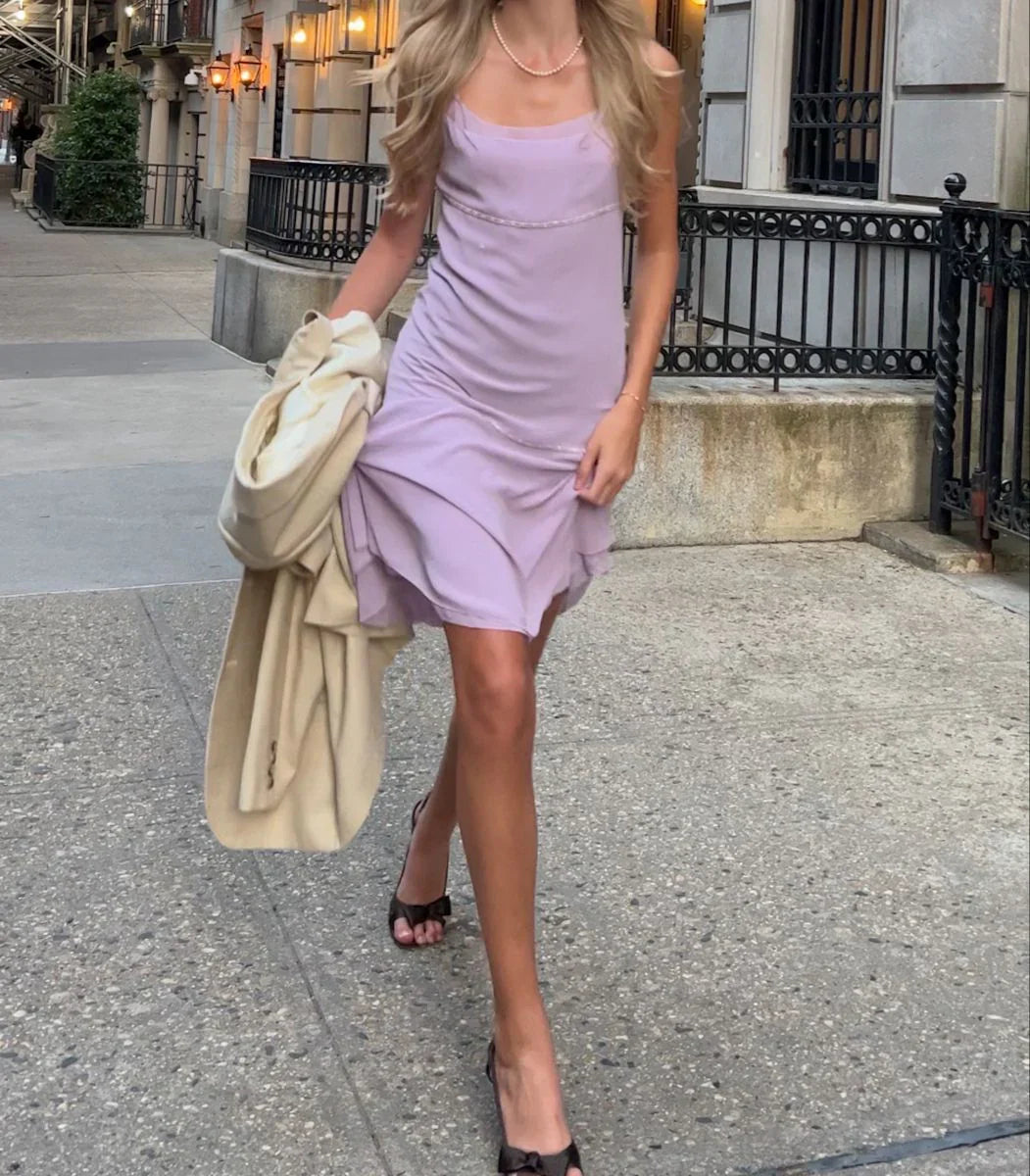 Elegant Lavender Spaghetti Strap Chiffon Waist 17th Birthday Homecoming Dress cc4400
