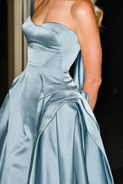 Elegant Blue Satin Strapless Irregular Birthday Dress Homecoming Dress cc3853