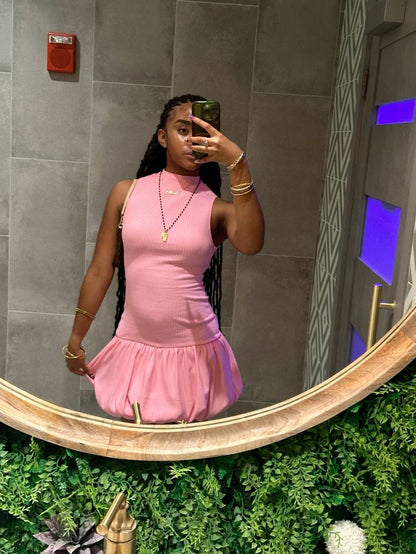 Cute Pink Sleeveless Backless Flower Bud 17th Birthday Homecoming Dress cc3879