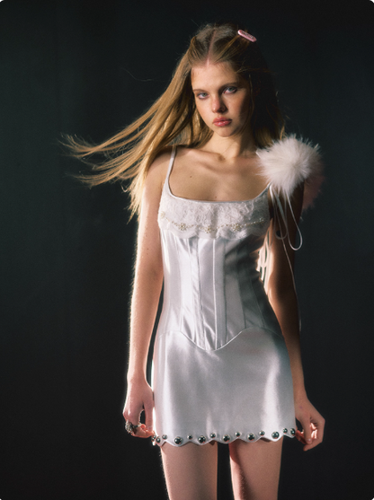 Elegant White Lace Satin Halter Birthday Short Skirt Homecoming Dress cc3899