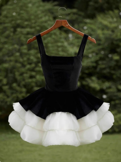 Sweet Hepburn Style Contrast Color Sling 17th Birthday Homecoming Dress cc3904