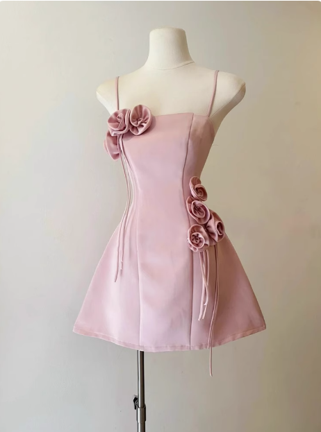 Sweet Tube Top Suspenders Waist Flower Birthday Skirt Homecoming Dress cc3906