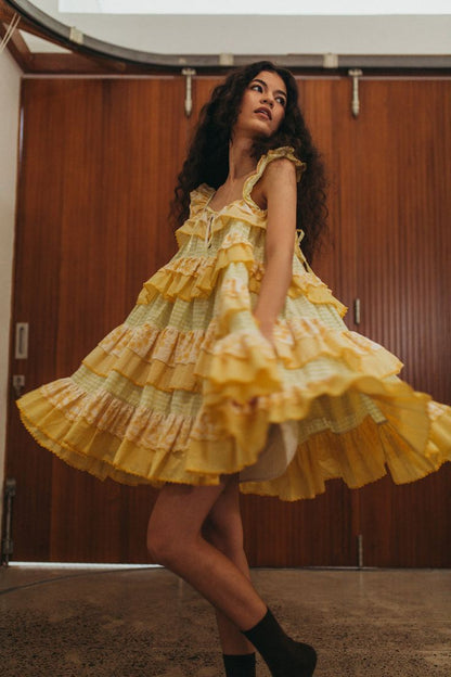 Sweet Shoulder Strap Ruffled Floral Cake Birthday Dress Homecoming Dress cc3928