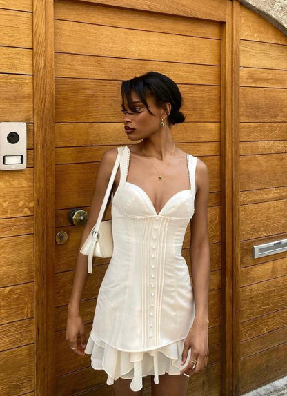 Sweet Ivory Shoulder Strap Button Slim Fit 17th Birthday Homecoming Dress cc3933