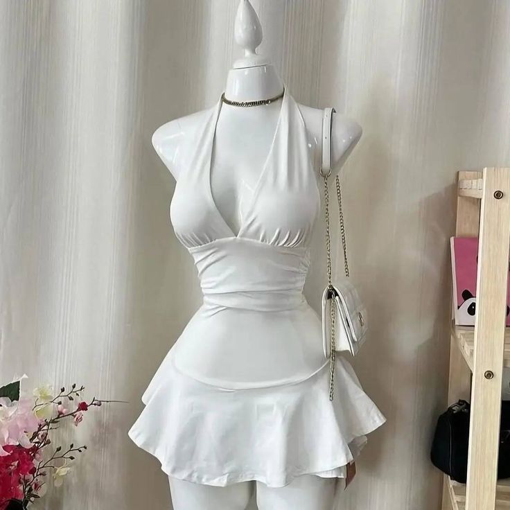 Simple Halter Neck Low Cut Sleeveless Waist Mini Birthday Skirt Homecoming Dress cc3937