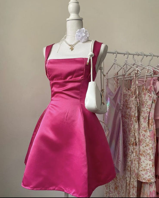Cute Satin Straps Pink Waist Bow 17th Birthday Homecoming Dress cc3941