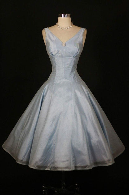 Elegant Blue V-neck Strap Waist A-line Birthday Dress Homecoming Dress cc3942