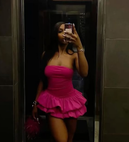 Sweet Hot Pink Tube Top Flower Bud Birthday Dress Homecoming Dress cc3994