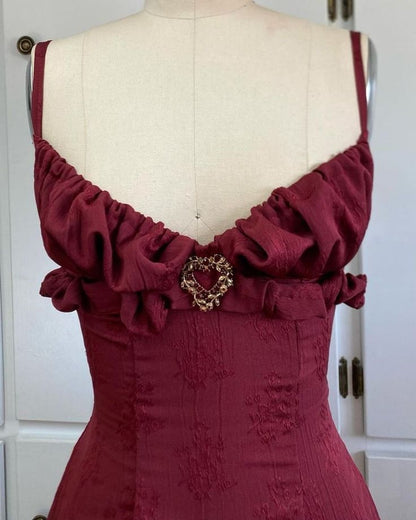 Vintage Burguny Dark Pattern V-neck Slim Birthday Dress Homecoming Dress cc3997
