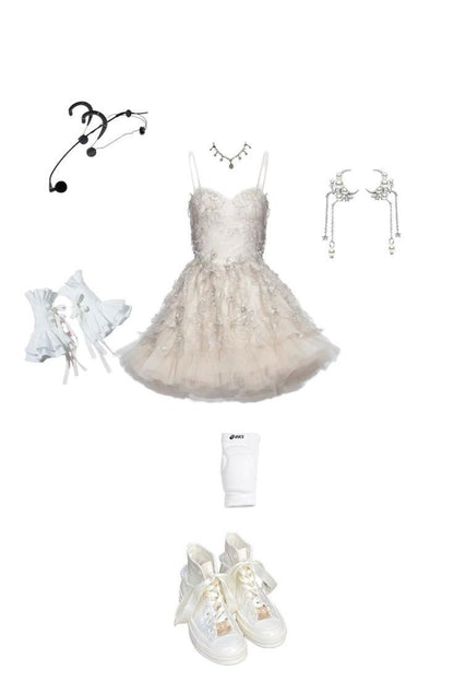 Dreamy Light Beige Spaghetti Strap Embroidered Fluffy Mesh Birthday Party Homecoming Dress cc4419