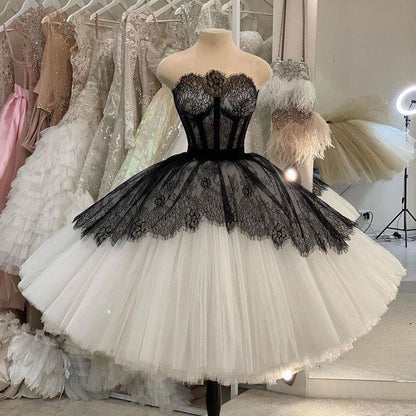 Vintage Black And White Lace Fluffy Tulle Birthday Party Homecoming Dress cc4427