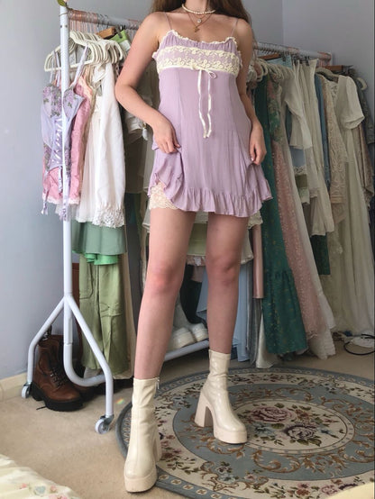 Sweet Lavender Suspender Lace Pattern 16th Birthday Homecoming Dress cc4434