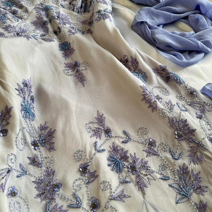 Light Purple Elegant V-neck Exquisite Beaded Appliques Long Chiffon Mermaid Ball Gown Evening Dress Birthday Costume Party Dress gh3173