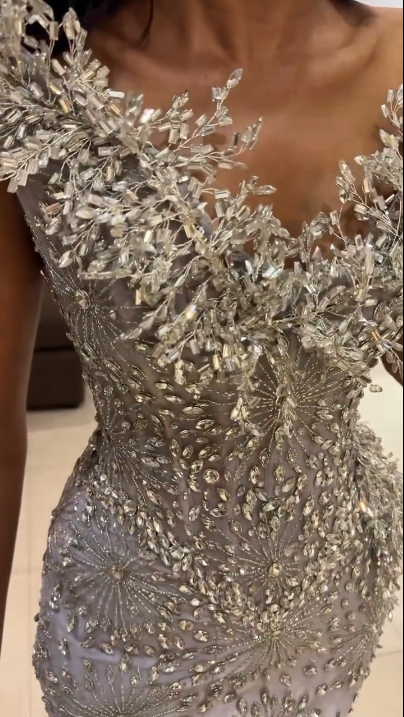 Luxurious White Mermaid Deep V Full Diamond Crystal Satin Long Prom Dress Evening Dress cc5140
