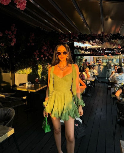 Elegant Green Cross Waist Chiffon Mini 17th Birthday Homecoming Dress cc4471
