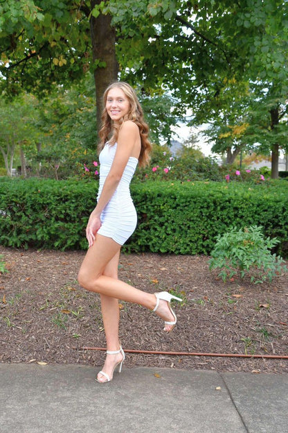 Simple White Halter Neck Slim Fit Hip 17th Birthday Homecoming Dress cc4477