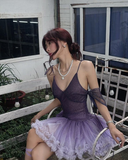 Dreamy Purple Gradient Glitter A-line 18th Birthday Homecoming Dress cc4490