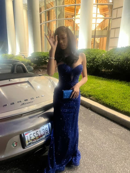 Luxurious Royal Blue Mermaid Sweetheart Neck Sequin Long Prom Dress Evening Dress cc5190