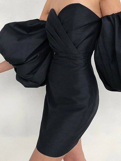 Sheath / Column Minimalist Sexy Homecoming Cocktail Party Dress Sweetheart Neckline 3/4 Length Sleeve Short / Mini Taffeta with Ruched - RongMoon