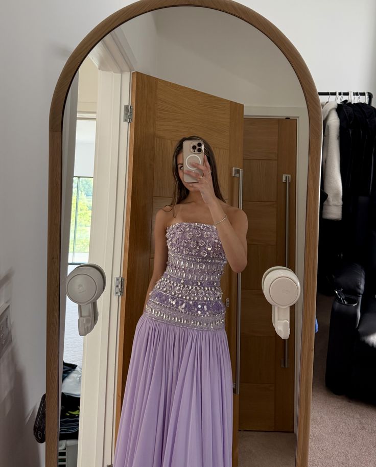 Gorgeous Lavender A-Line Strapless Beaded Chiffon Long Prom Dress Evening Dress cc5236