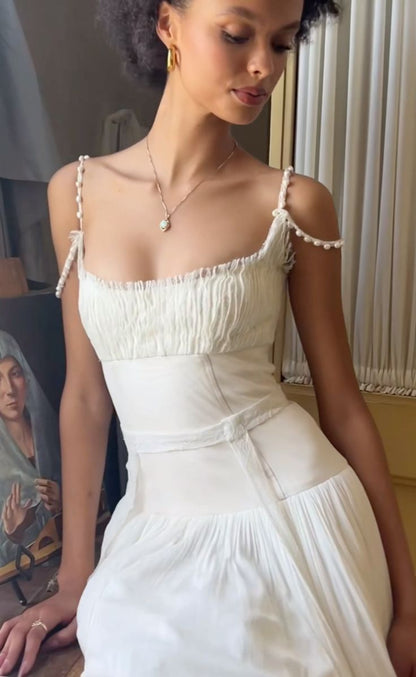 Vintage Elegant Ivory A-Line Spaghetti Strap Square Neck Tulle Long Prom Dress Evening Dress cc5248
