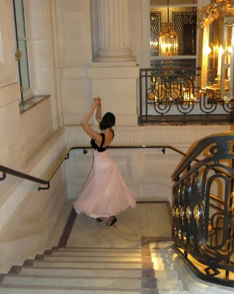 Elegant Black & Pink Color Block A-Line Velvet Chiffon Long Prom Dress Evening Dress cc5249