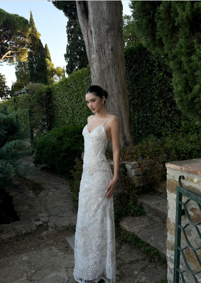 French Elegant Champagne Apricot Mermaid Spaghetti Strap Deep V-Neck Embroidered Lace Long Prom Dress Evening Dress cc5259