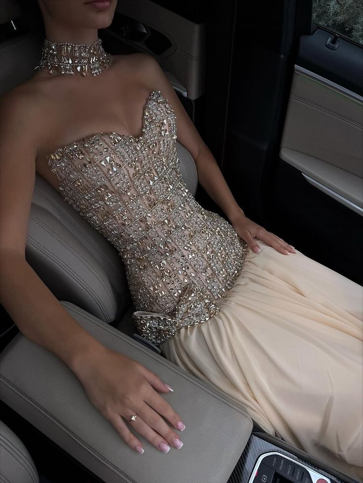 Luxurious Champagne Sweetheart Neck A-line Diamond-Embellished Bow Chiffon Long Prom Dress Evening Dress cc5265