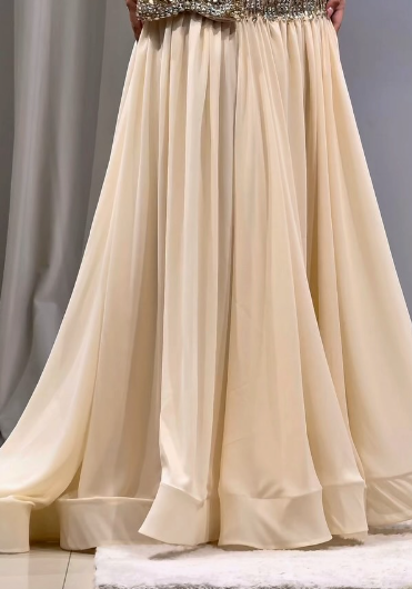 Luxurious Champagne Sweetheart Neck A-line Diamond-Embellished Bow Chiffon Long Prom Dress Evening Dress cc5265