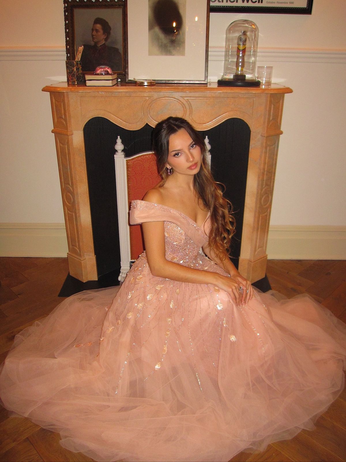 Princess Pink Off-the-shoulder V-Neck Sparkling Diamond Tulle Train Prom Dress Evening Dress cc5267