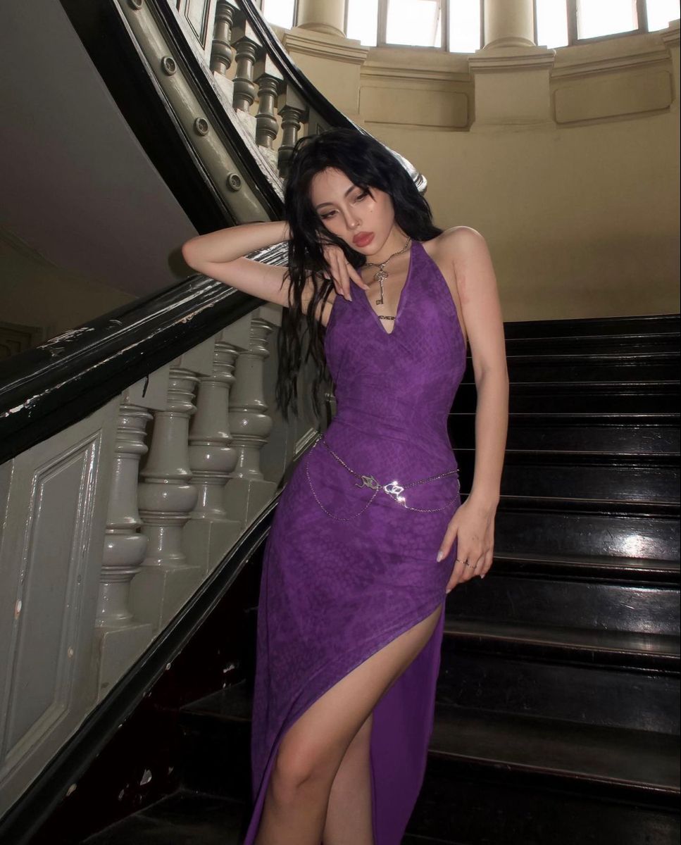 Sexy Deep Purple Halter Deep V-Neck High Slit Backless Tulle Long Prom Dress Evening Dress cc5270