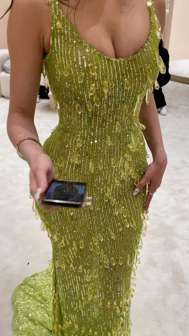 Luxury Bright Green Mermaid Sequin Long Prom Dress Evening Dress cc4759